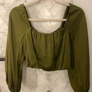 Alice + Olivia Green Alta Square Neck Peasant Top